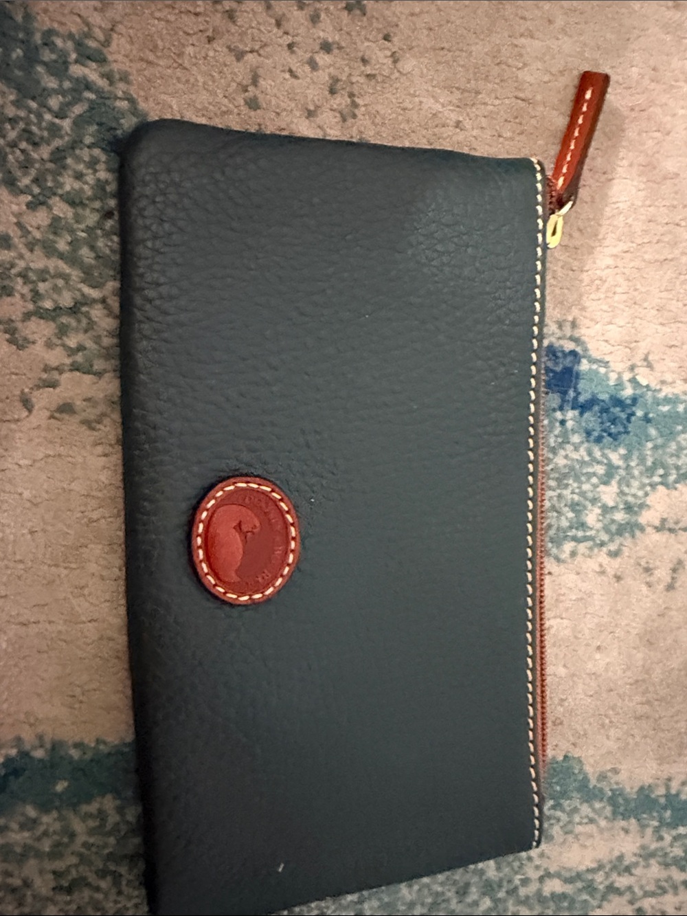 Dooney & Bourke Teal Zip-Around Wallet with Brown Trim